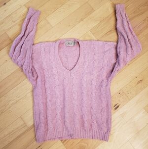 Vintage 80s 90s J Crew Chunky Sweater Cable Knit 100% Shetland Wool LARGE Pink